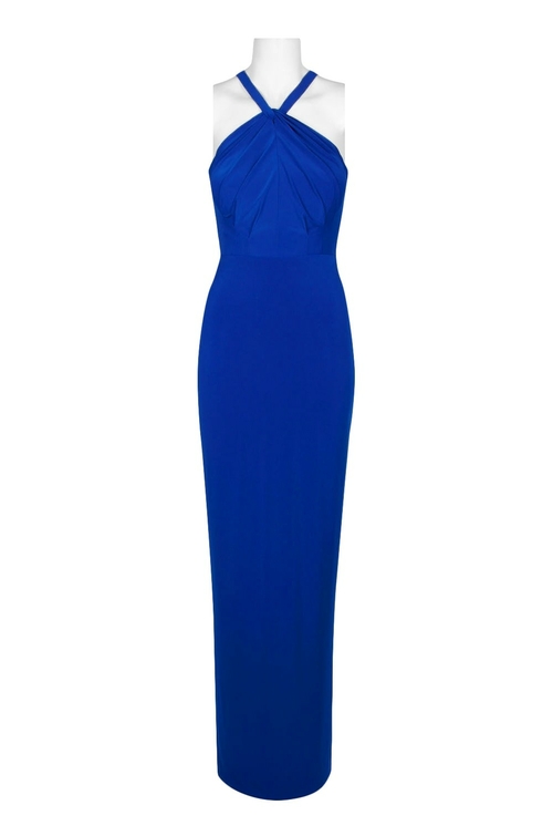 Decode Halter Strap Pleated Zipper Banded Back Flutter Jersey Dress