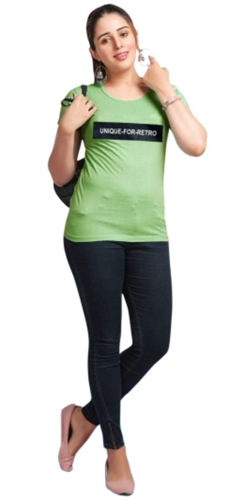 Women's Green Round Neck Half Sleeves Tshirt Size XL