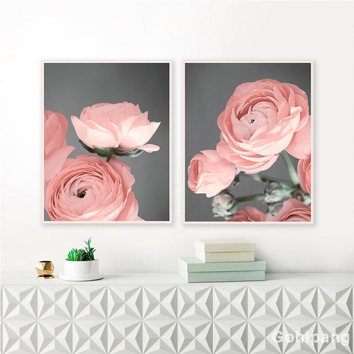 Modern Canvas Art PrintBlush Pink and Grey Flower
