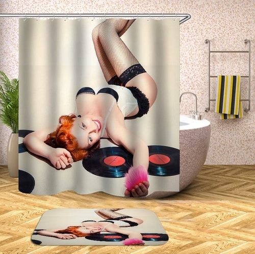 Sexy Records Girl Shower Curtain