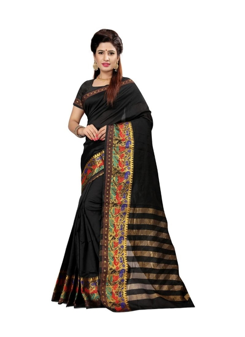 Generic Women's Cotton Silk Saree(Black, 5.5-6