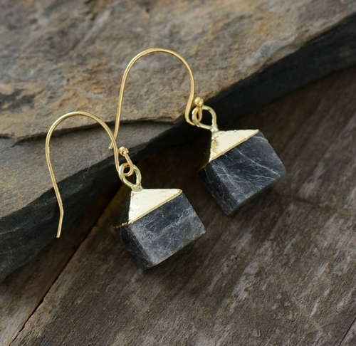 Earrings For Women Gilded Natural Stone Square