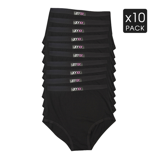 10 Womens High Waisted Panties Full Brief Black Pack