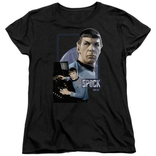 Trevco Star Trek-Spock - Short Sleeve Womens Tee - Black- Extra Large