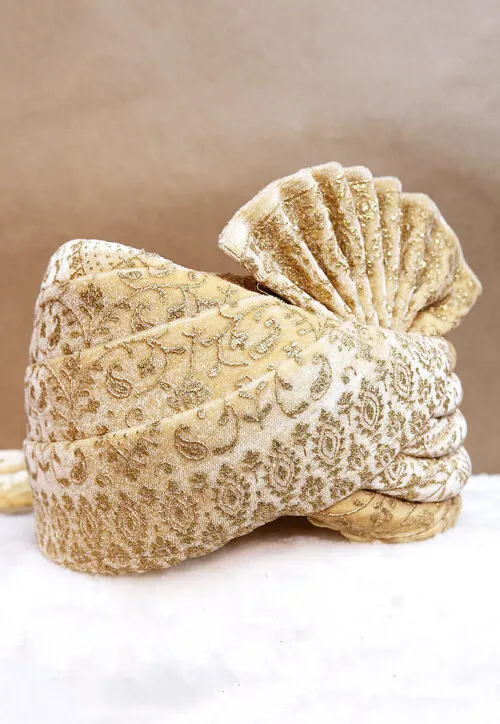Comfortable Foil Printed Velvet Turban/Pagri (Color-BEIGE)