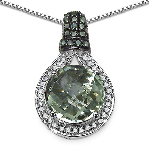 4.03 Carat Genuine Green Amethyst, Green Diamond & White Diamond .925