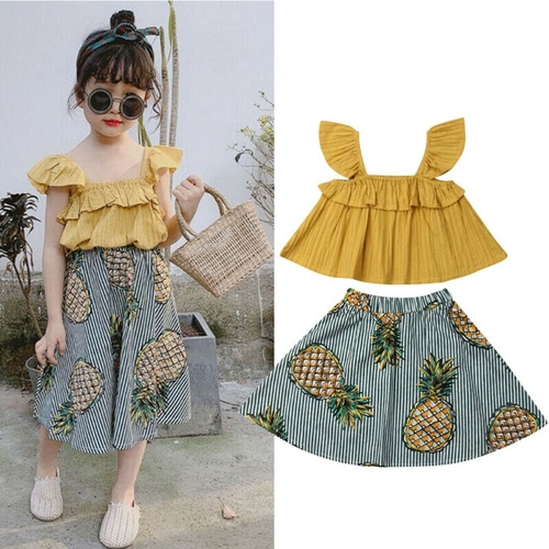 Holiday Children Baby Girls Outfits Solid Ruffles