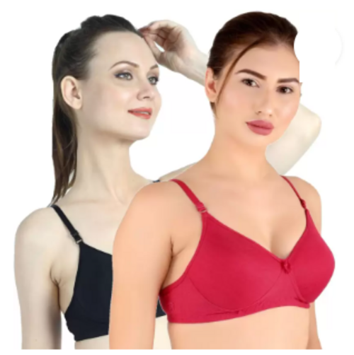 Pack of 2 Women T-Shirt Lightly Padded Bra  (Black, Pink)