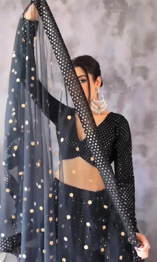 Custom Stiched Chikankari Black color mirror & Sequence work Designer