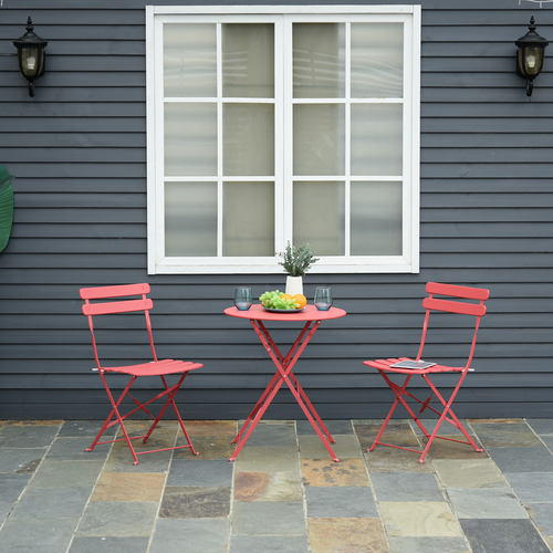 Outsunny 3pc Garden Table Set Foldable Dining Set with 1 Round Table