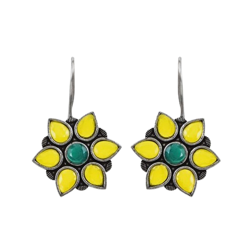Yellow colour Flower Model Hanging Earrings