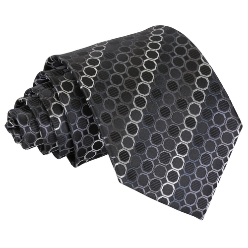 Honeycomb Polka Dot Classic Tie - Black, Platinum & Silver