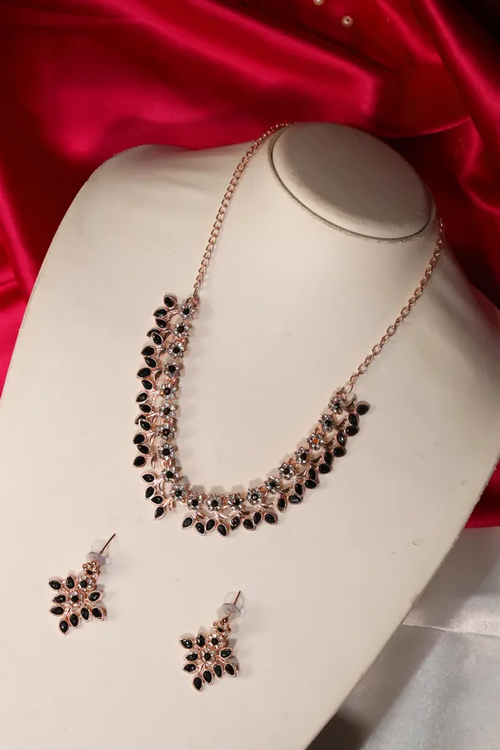 Green Premium Stylish Gold Plated Jewellery Set With Earring