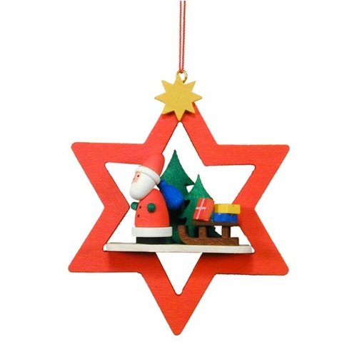 ULBR 10-0857 Christian Ulbricht Ornament - Santa with Sled in Red Star