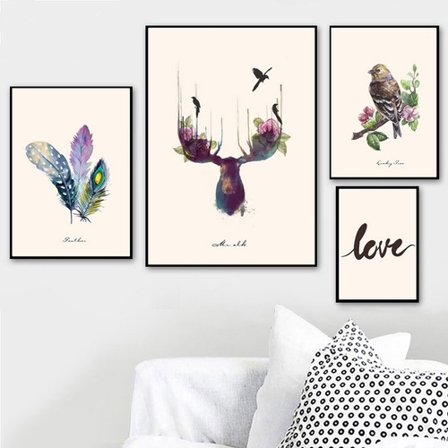 Colorful Feather Moose Deer Bird Leaf