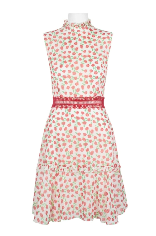 Donna Morgan High Neck Sleeveless A-Line Zipper Back Floral Chiffon