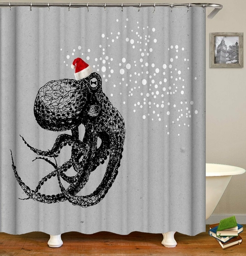 Christmas Spirit Octopus Shower Curtain