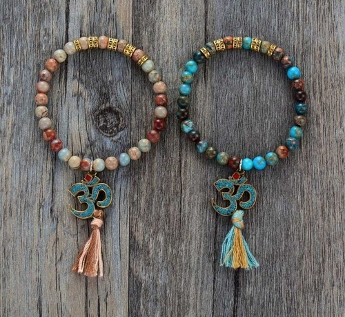 New Stretch Bracelet Natural Stone Tibetan OM