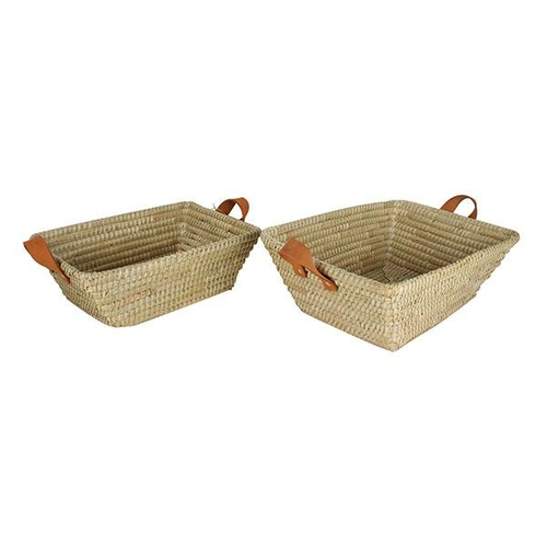 Noosa Palm Leaf Basket Leather Handle Set Of 2