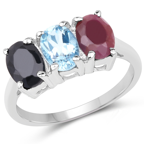 2.90 Carat Genuine Blue Topaz, Black Sapphire & Ruby .925 Sterling