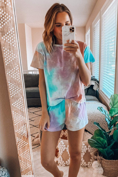 Multicolor Tie Dye Home Pajamas Set