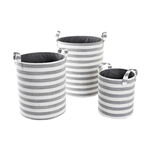 Basket set DKD Home Decor Grey Stripes Cotton (3 Pieces) (35 x 35 x 40