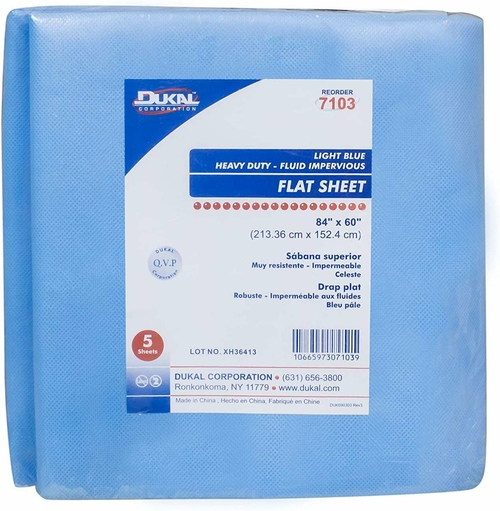 Dukal Disposable Flat Sheets 84" x 60". Case of 50 Flat Bed Sheets for