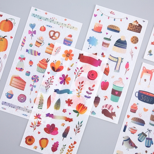 6PCS/PACK Cute Flowers Leaf Plant Sticker