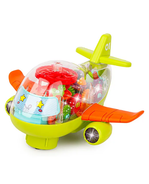 Musical Toy Battery Operated Transparent Gear Airplane for Kids