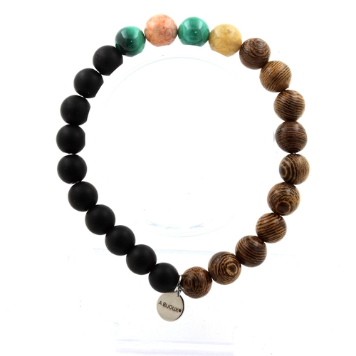 Malachite + Agate crazy lace + Matte Black Onyx + Wood Bracelet 