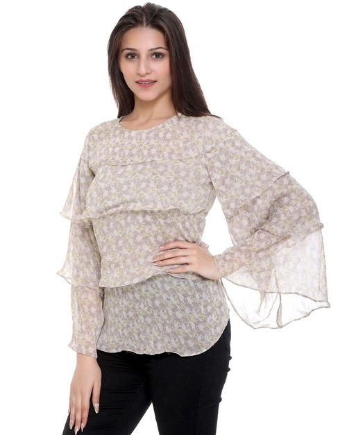 Women Printed Regular Fit Round-Neck Top (Size-XL) (Color-GREY)