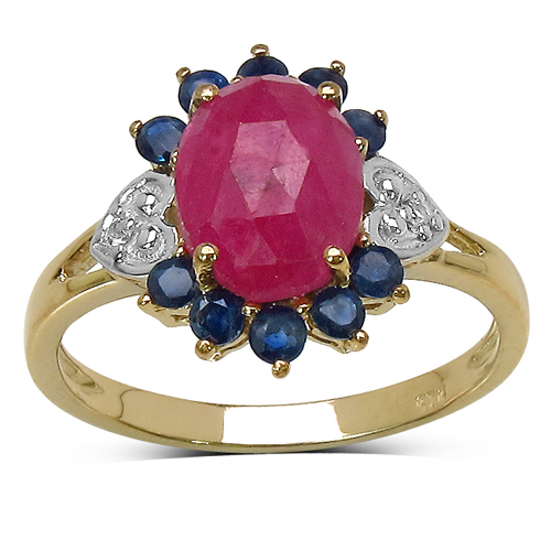 14K Yellow Gold Plated 1.47 Carat Genuine Pink Sapphire, Blue Sapphire