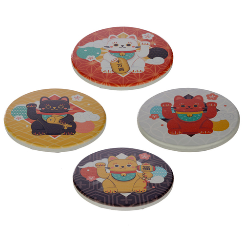 Set of 4 Novelty Coasters - Lucky Cat Maneki Neko