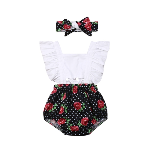 0 24M Newborn Baby Girls Floral Jumpsuit Headband