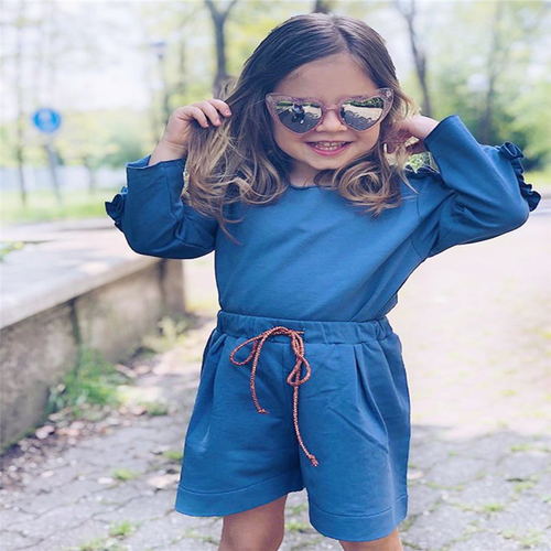 2PCS Toddler Kids Baby Girls Autumn Plain Solid