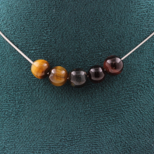 Tiger Eye Mix colors 8 mm 5 beads necklace.