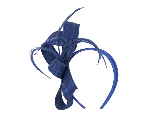 Royal blue abaca loops and feathers racing fascinator