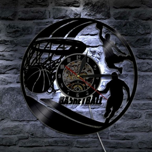 BASKETBALL ORNAMENT LED LIGHT VINYL RECORD WALL CLOCK UNIQUE GIFT