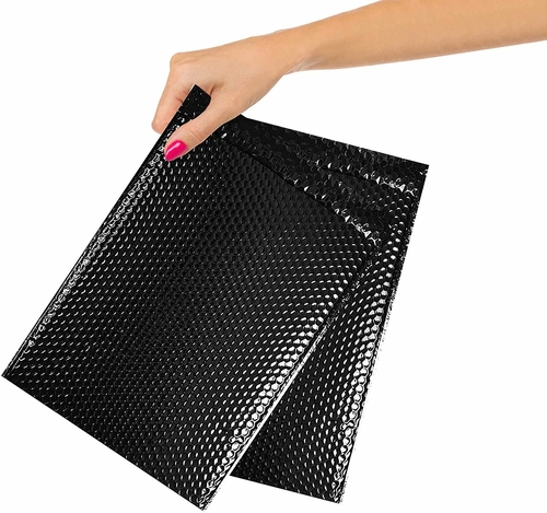 Metallic Black Bubble Mailers 6.5 x 10.5, Poly Padded Envelopes Pack