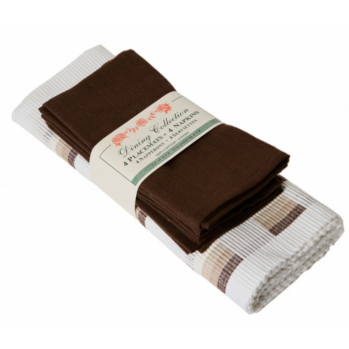 Mr. MJs Trading AG-05269 4 Placemats Plus 4 Napkins Set, Coco Chec