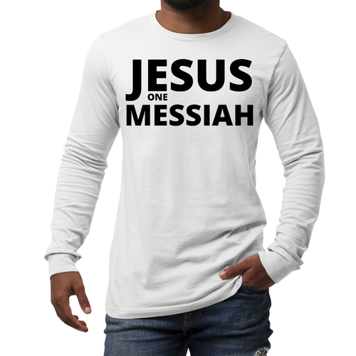Mens Long Sleeve Graphic T-shirt Jesus one Messiah Black Illustration