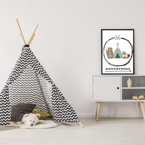 Poster "Adventures" black frame, A3 format