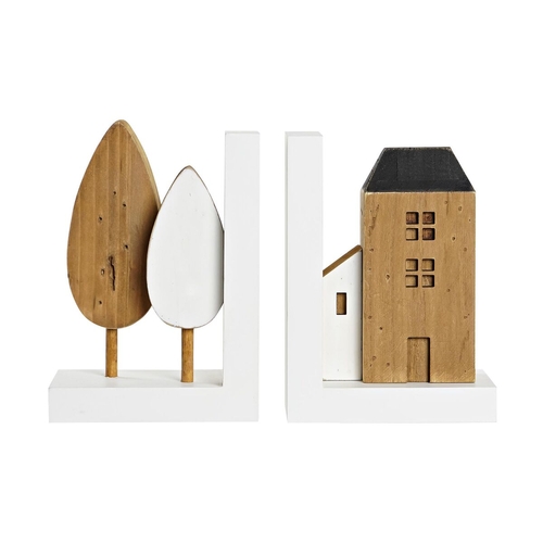 Bookend DKD Home Decor White 14,5 x 10 x 20 cm Wood Houses