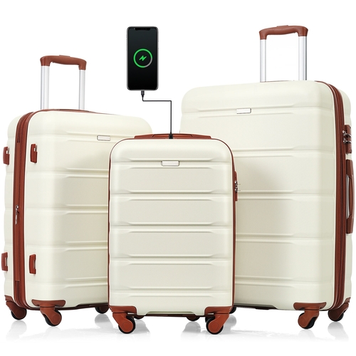 Luggage Set of 3, 20-inch with USB Port, Airline Certified Carry-on