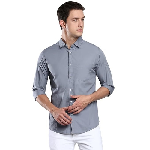 Men's Solid Slim Fit Cotton Casual Shirt SIZE-XL COLOR-GREY