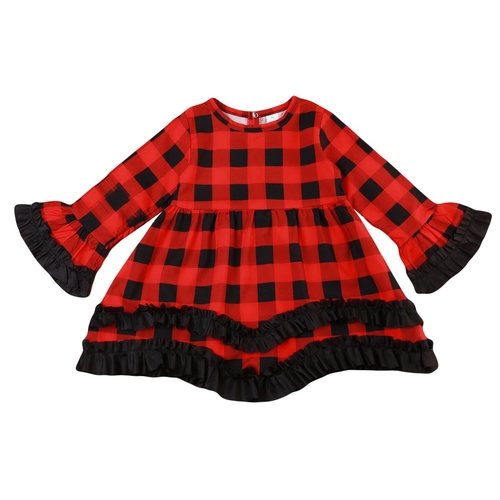 Baby Toddler Kid Girls Red Black Plaids Dress