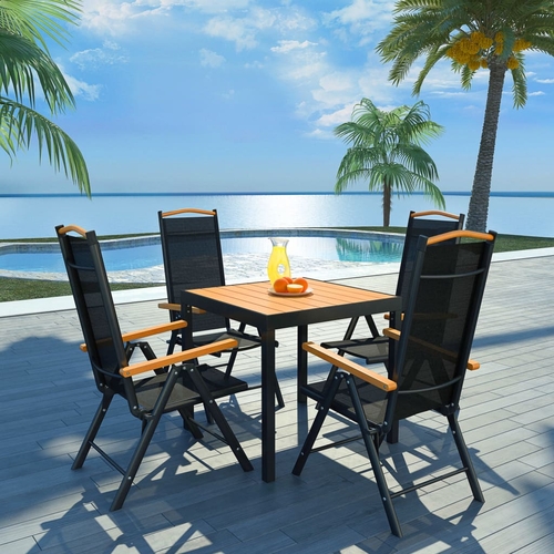 5 Piece Outdoor Dining Set with Folding Chairs Aluminium Black