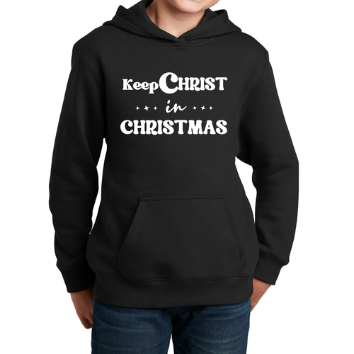 Youth Long Sleeve Hoodie Keep Christ in Christmas - Christian Holiday
