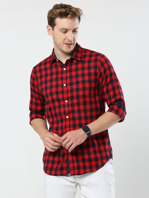 Mens Checks Casual Shirt (Size-Xl) (Color-Red)