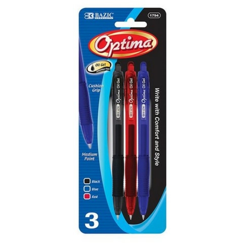 Bazic 1794 Optima Assorted Color Oil-Gel Ink Retractable Pen w/ Grip (
